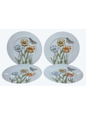 4 Fitz & Floyd Pastel Poppy Salad Plates Japan 7 1/2"